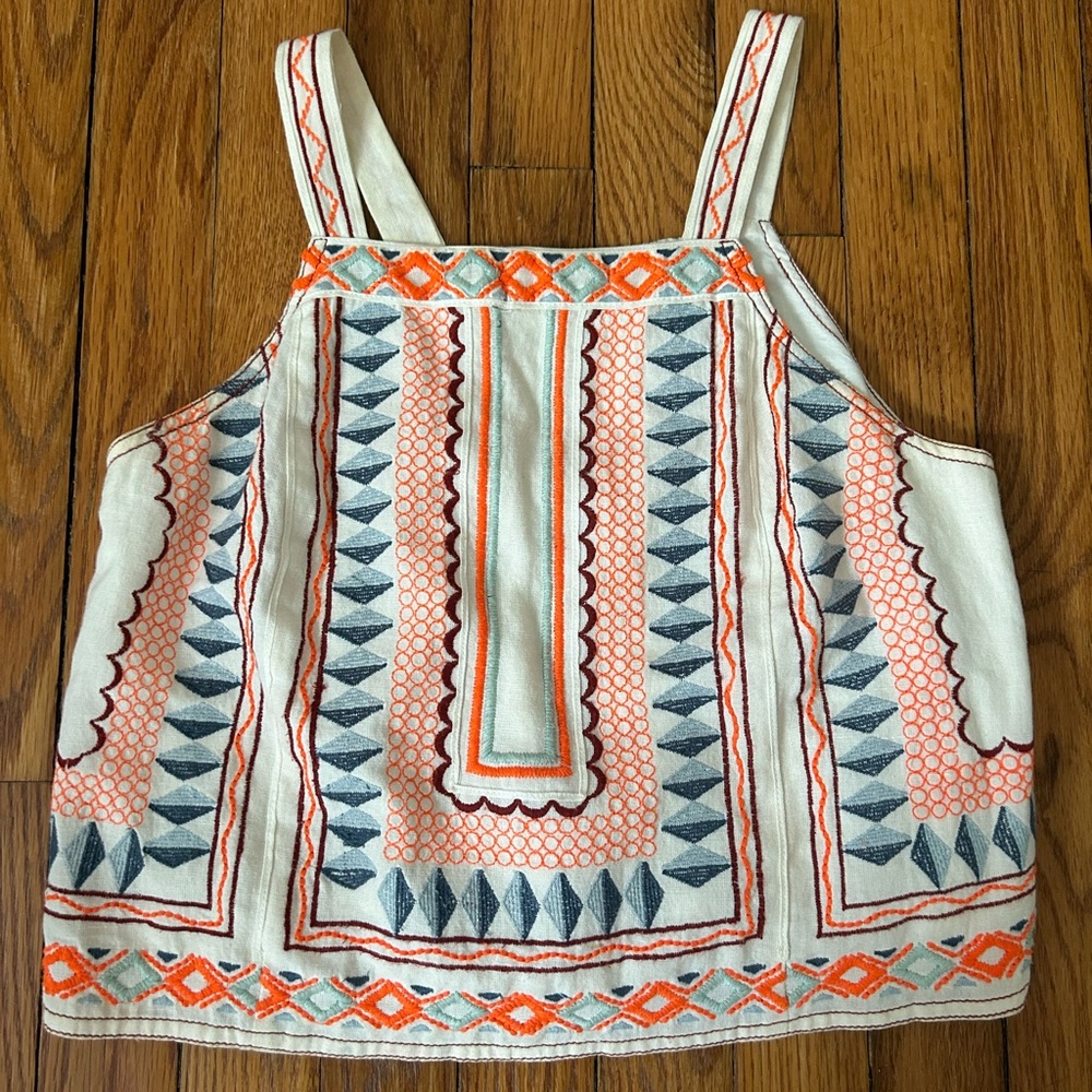 Anthropologie Orange Blue Embroidered Halter Top